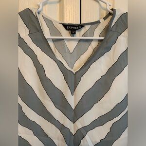 Zebra women’s grey white stripe casual V-neck silky office party top blouse
